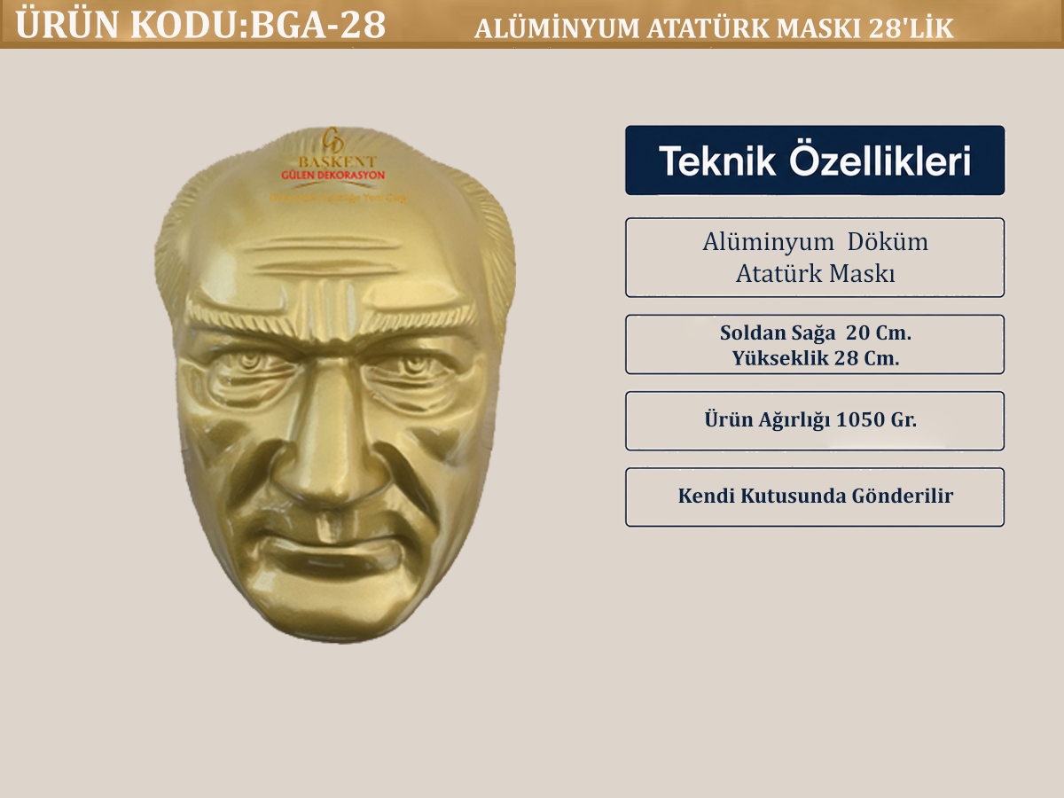 ALÜMİNYUM ATATÜRK MASKI 28'LİK