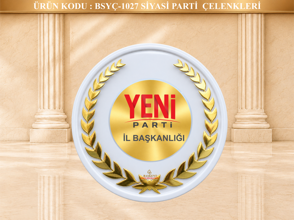 Beyaz Zeminli Döküm Yapraklı Yeni Parti Çelenk