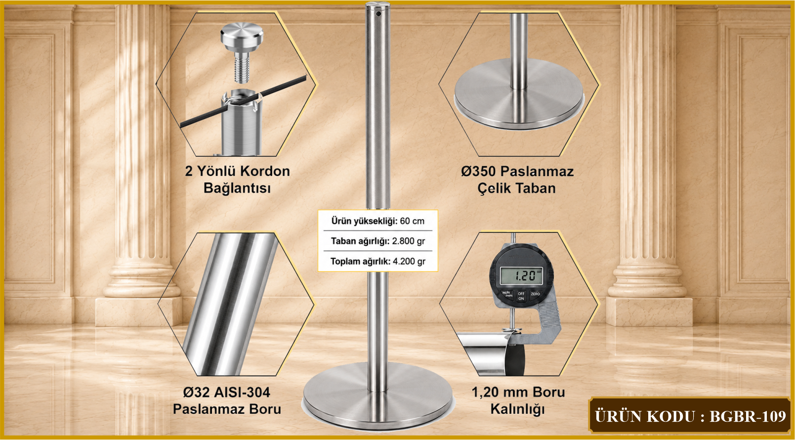  60 CM KROM BARİYER ÇELİK HALATLI