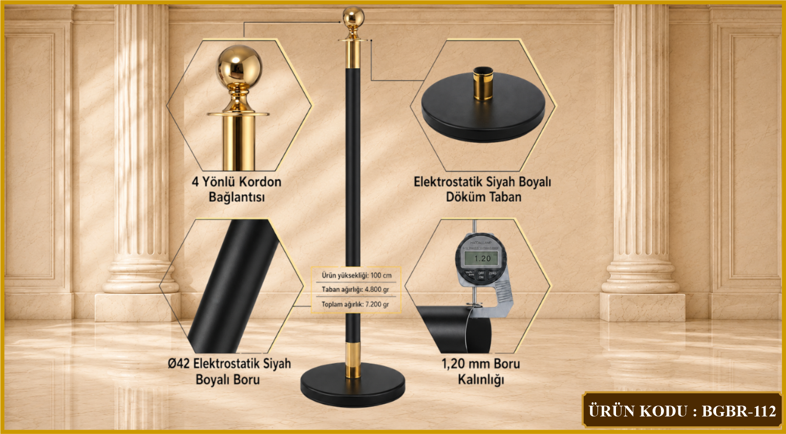 100 Cm. SİYAH ÜZERİ PİRİNÇ BARİYER